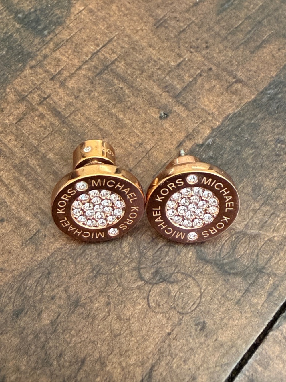 Michael Kors Rose Gold Pavé Logo Disc Stud Earrings